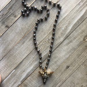 Beaded gemstone chain longhorn necklace